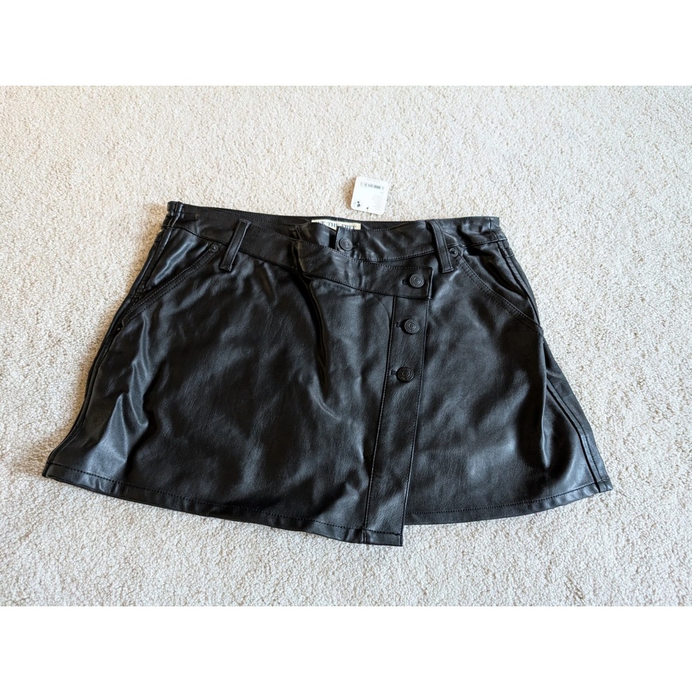 We The Free People Faux Leather Black Wrap Front Skirt Size 29 NWT